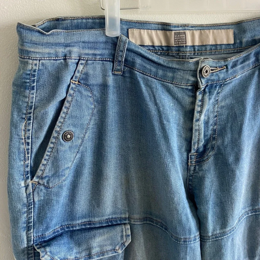 Marithe Francois Girbaud Cargo Denim Jeans Light Wash Cropped Sz 31 Y2K Utility